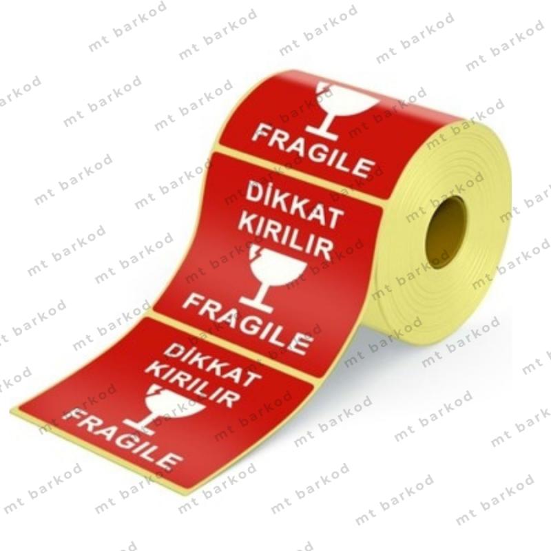 120mm x 120mm Dikkat Kırılır Etiketi (500) Sarım